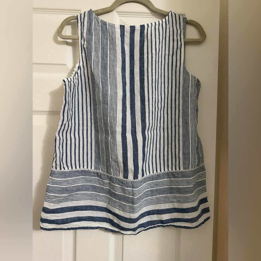 J Jill linen Striped Sleeveless Top in Blue and White - Picture 4 of 7